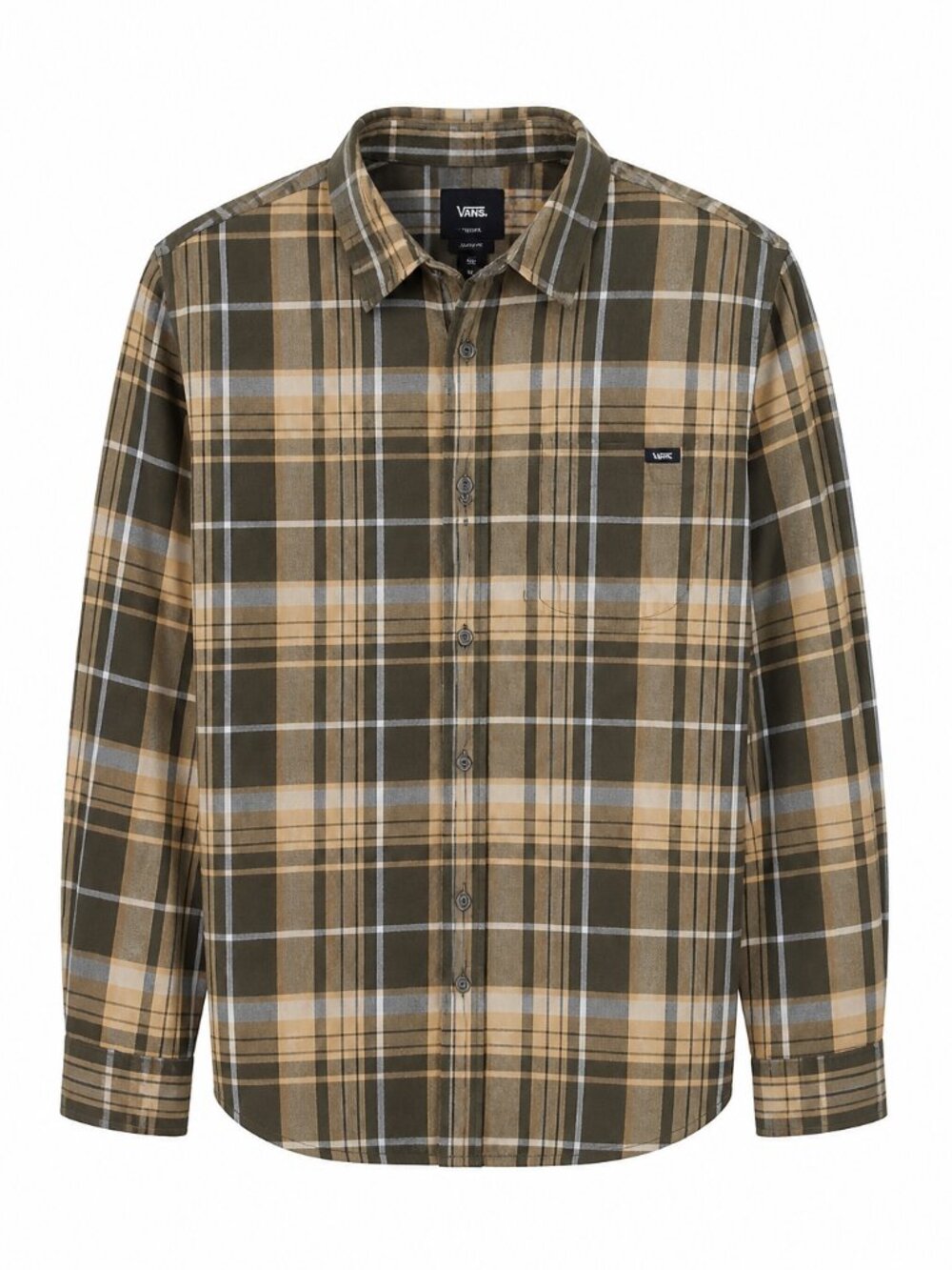 Vans Tan Plaid Men's Long Sleeve Button Down Collared Shirt Medium